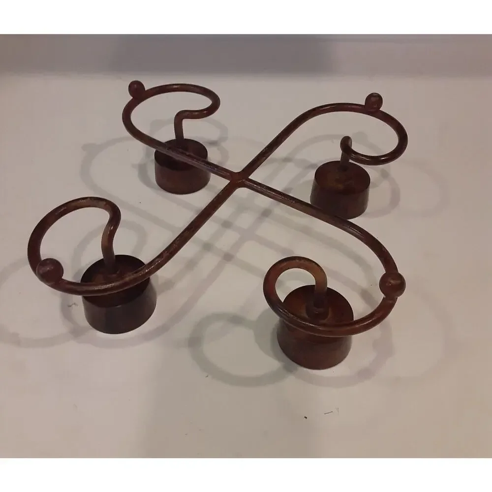 Scrolled Metal 4 prong Candle Holder Distressed Bronzed Finish